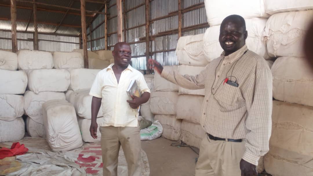 The Ginnery Manager Robert Otukei (l) and the East Acholi Cooperative Union Secretary Manager Okumu Boaz at the ginnery