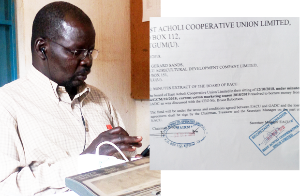 Mr. Okumu Okella Boaz (inset) The board minutes that agreed for borrowing from GADC
