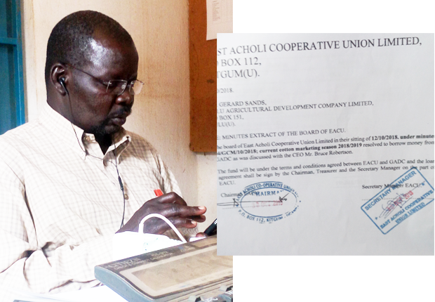 Mr. Okumu Okella Boaz (inset) The board minutes that agreed for borrowing from GADC