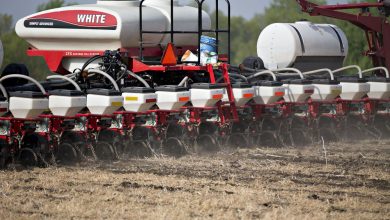 An AGCO Corp. White planter machine moves through a field as corn is planted in Princeton, Illinois. Photographer: Daniel Acker/Bloomberg